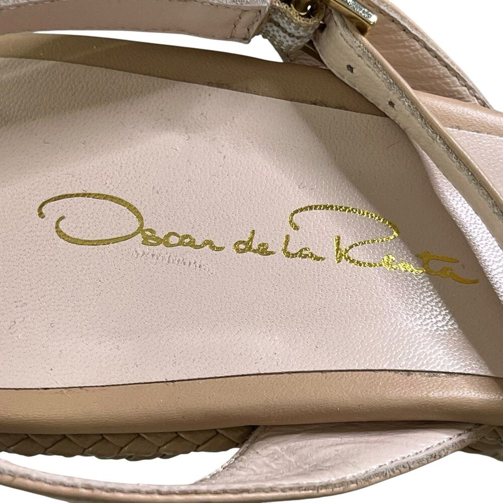 Oscar de la Renta Leather Wedge Sandal ITALY Size 40 US 10 Wrap Ankle Strap Nude - Picture 12 of 15